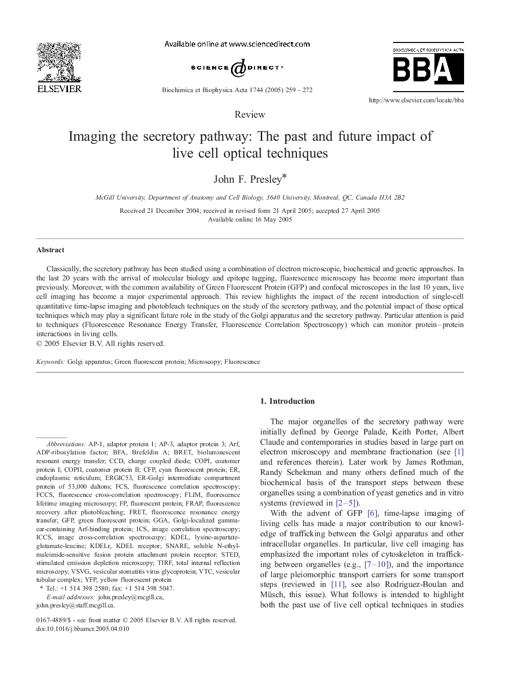 عکس صفحه اول مقاله: Imaging the secretory pathway: The past and future impact of live cell optical techniques Imaging the secretory pathway: The past and future impact of live cell optical techniques
