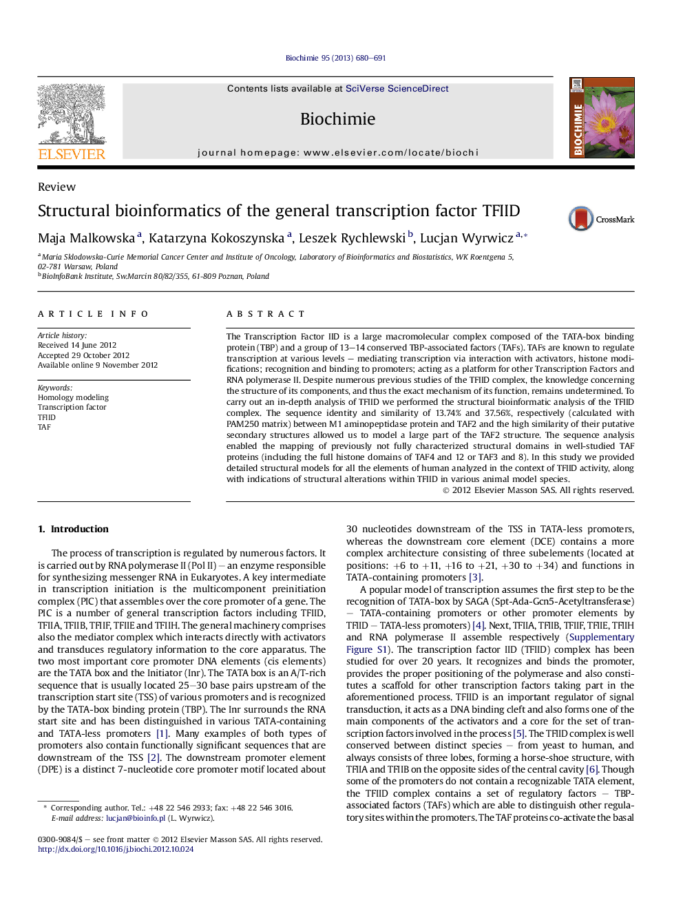 Structural bioinformatics of the general transcription factor TFIID