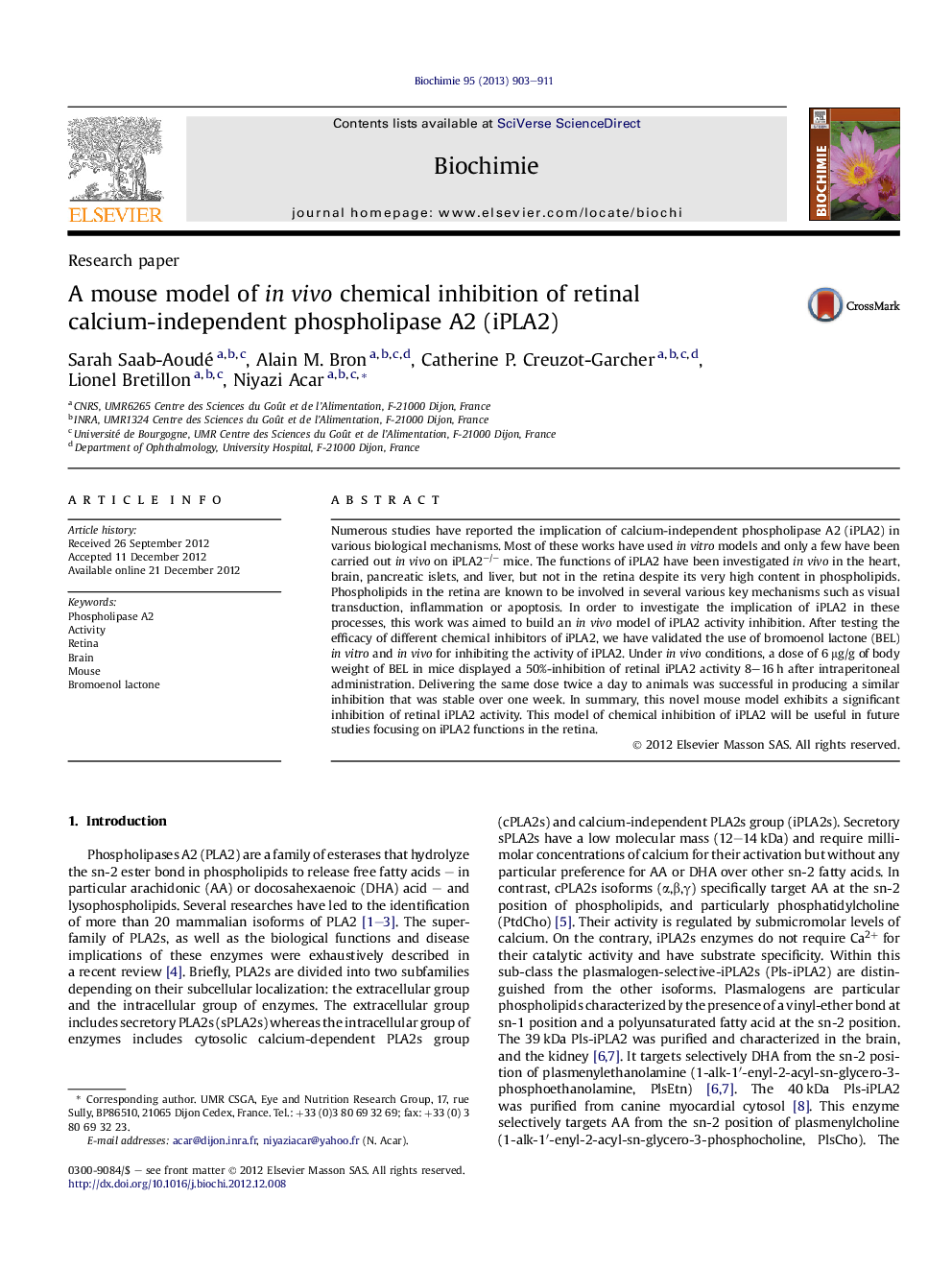 A mouse model of inÂ vivo chemical inhibition of retinal calcium-independent phospholipase A2 (iPLA2)