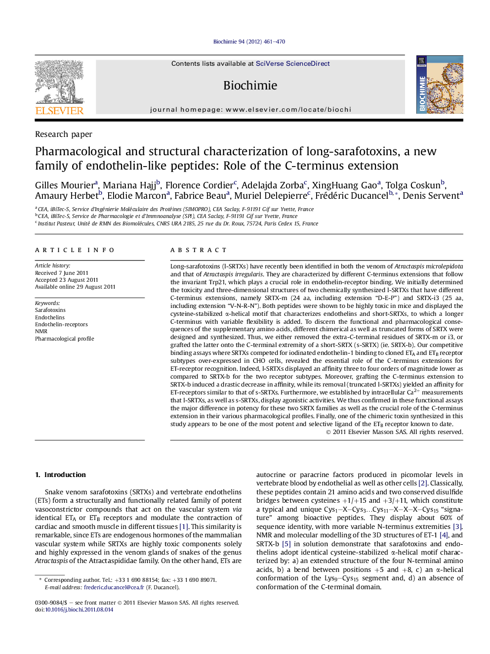 Pharmacological and structural characterization of long-sarafotoxins, a new family of endothelin-like peptides: Role of the C-terminus extension