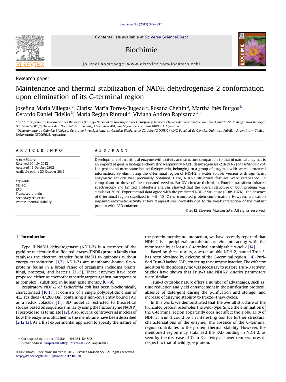 Maintenance and thermal stabilization of NADH dehydrogenase-2 conformation upon elimination of its C-terminal region