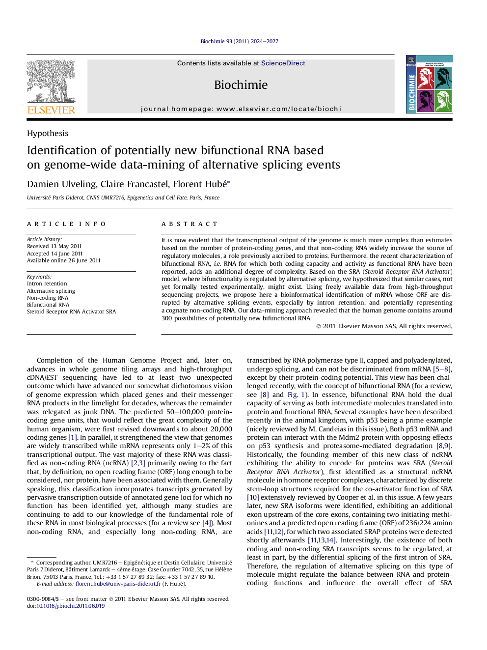 Identification of potentially new bifunctional RNA based on genome-wide data-mining of alternative splicing events