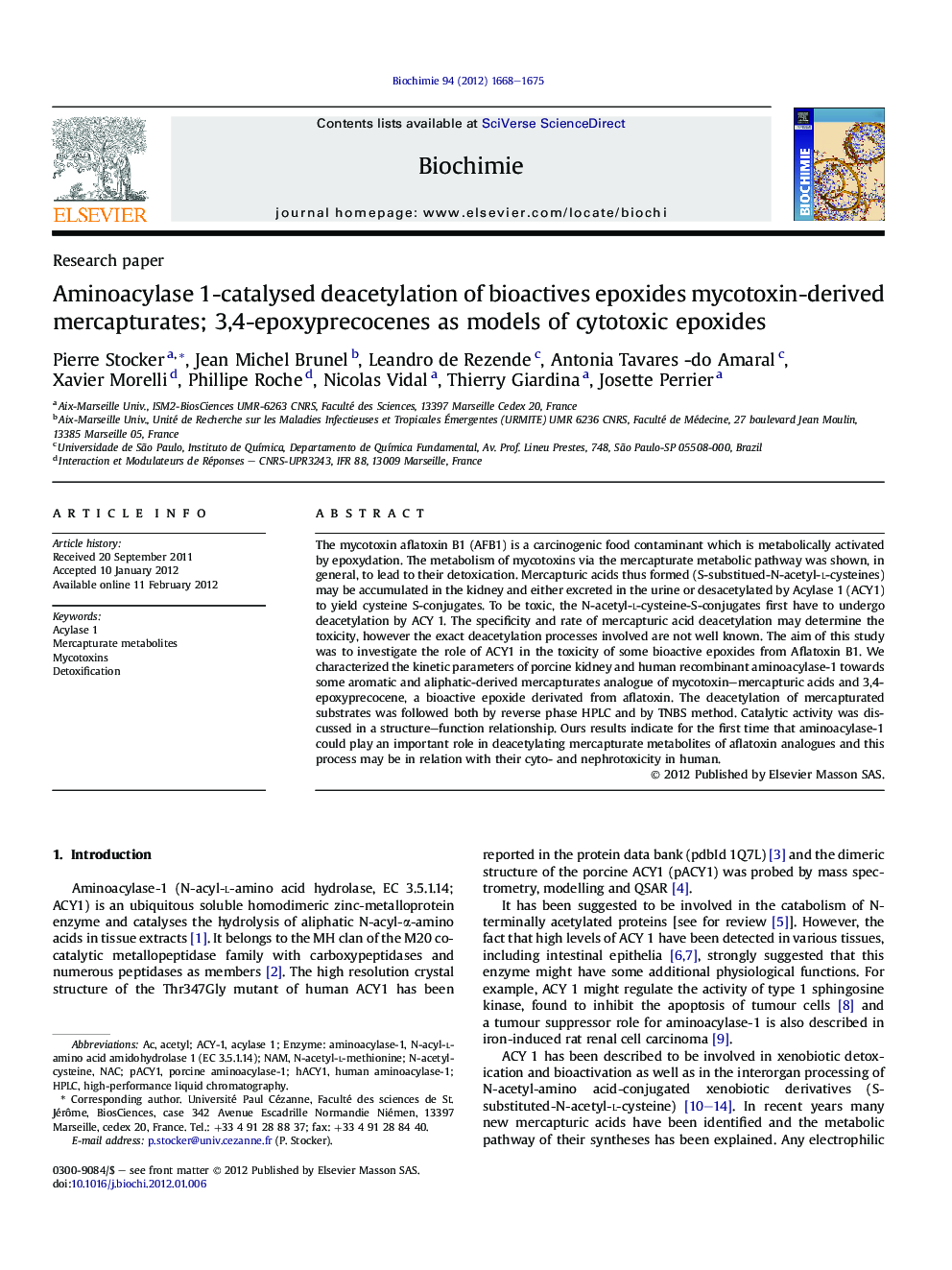 Aminoacylase 1-catalysed deacetylation of bioactives epoxides mycotoxin-derived mercapturates; 3,4-epoxyprecocenes as models of cytotoxic epoxides