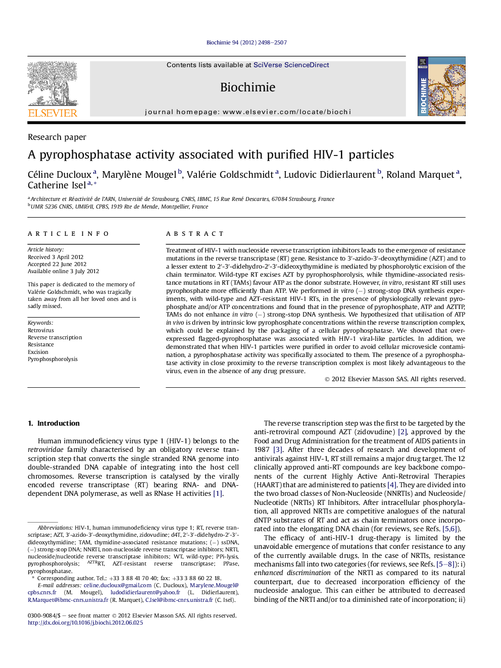 A pyrophosphatase activity associated with purified HIV-1 particles