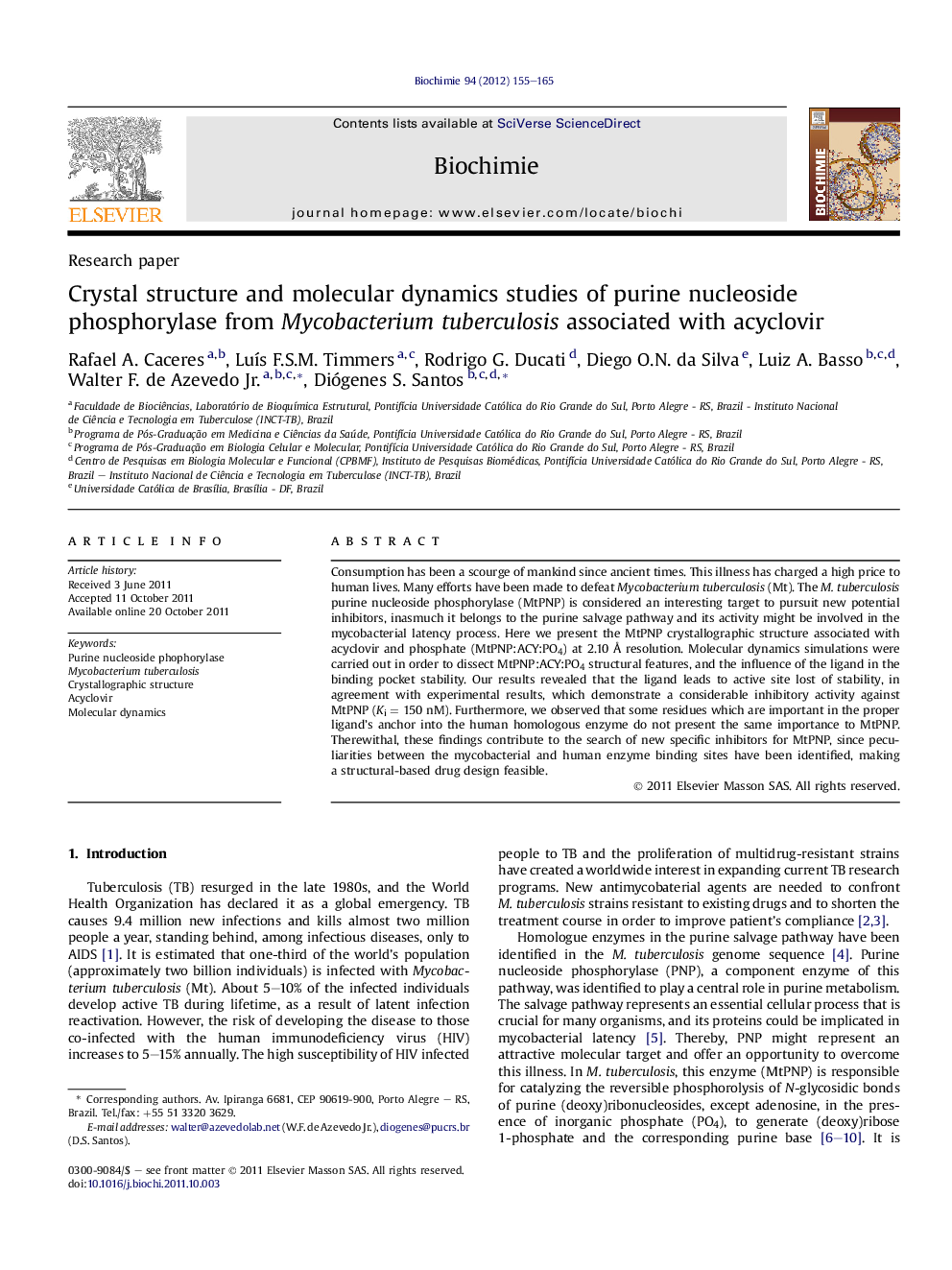 Crystal structure and molecular dynamics studies of purine nucleoside phosphorylase from Mycobacterium tuberculosis associated with acyclovir