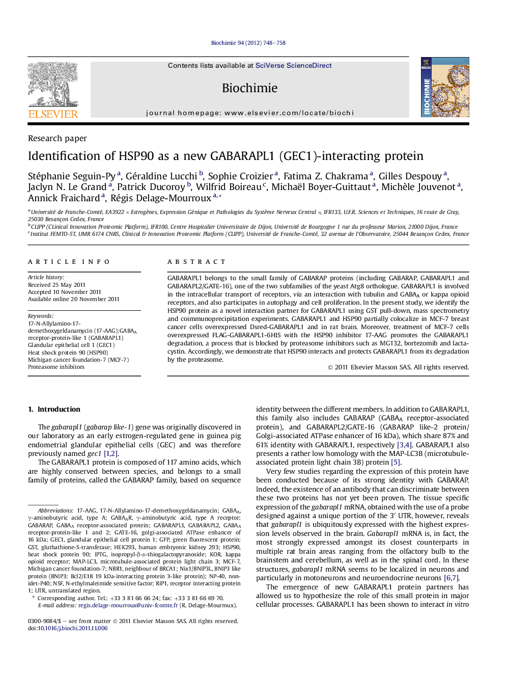 Identification of HSP90 as a new GABARAPL1 (GEC1)-interacting protein