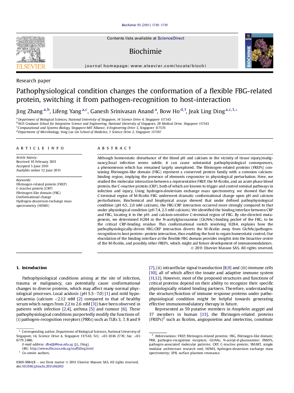 Pathophysiological condition changes the conformation of a flexible FBG-related protein, switching it from pathogen-recognition to host-interaction