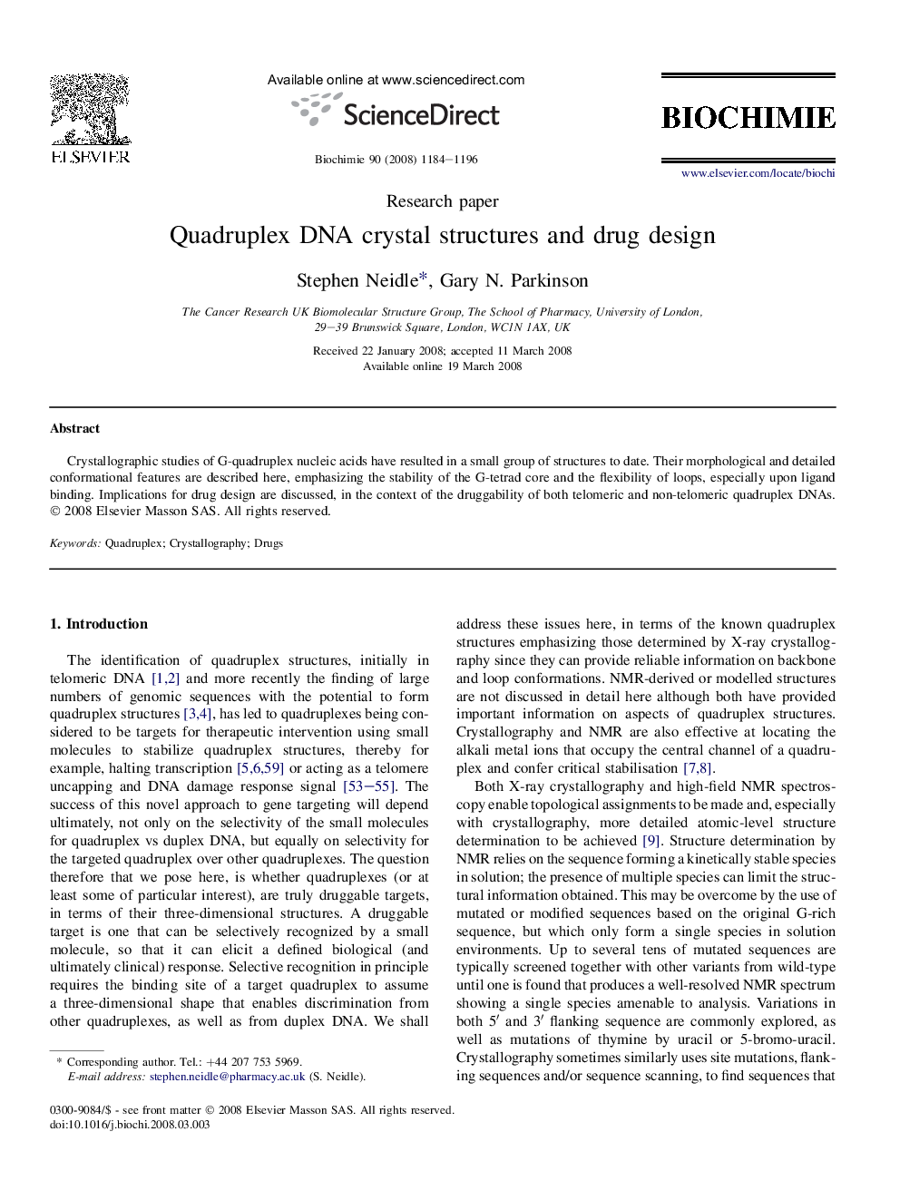 Quadruplex DNA crystal structures and drug design