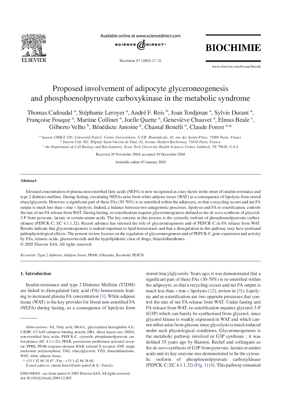 Proposed involvement of adipocyte glyceroneogenesis and phosphoenolpyruvate carboxykinase in the metabolic syndrome