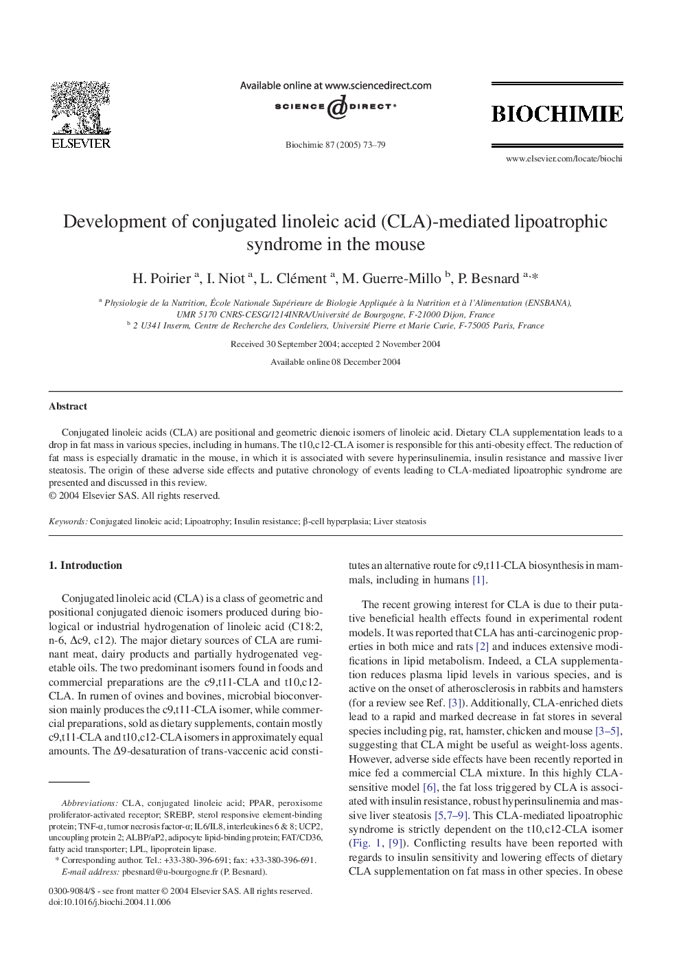 Development of conjugated linoleic acid (CLA)-mediated lipoatrophic syndrome in the mouse