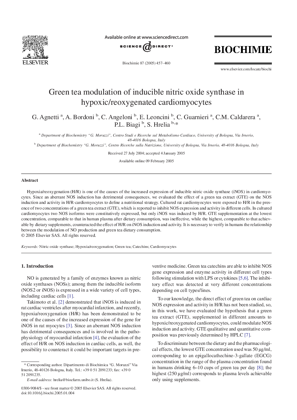 Green tea modulation of inducible nitric oxide synthase in hypoxic/reoxygenated cardiomyocytes