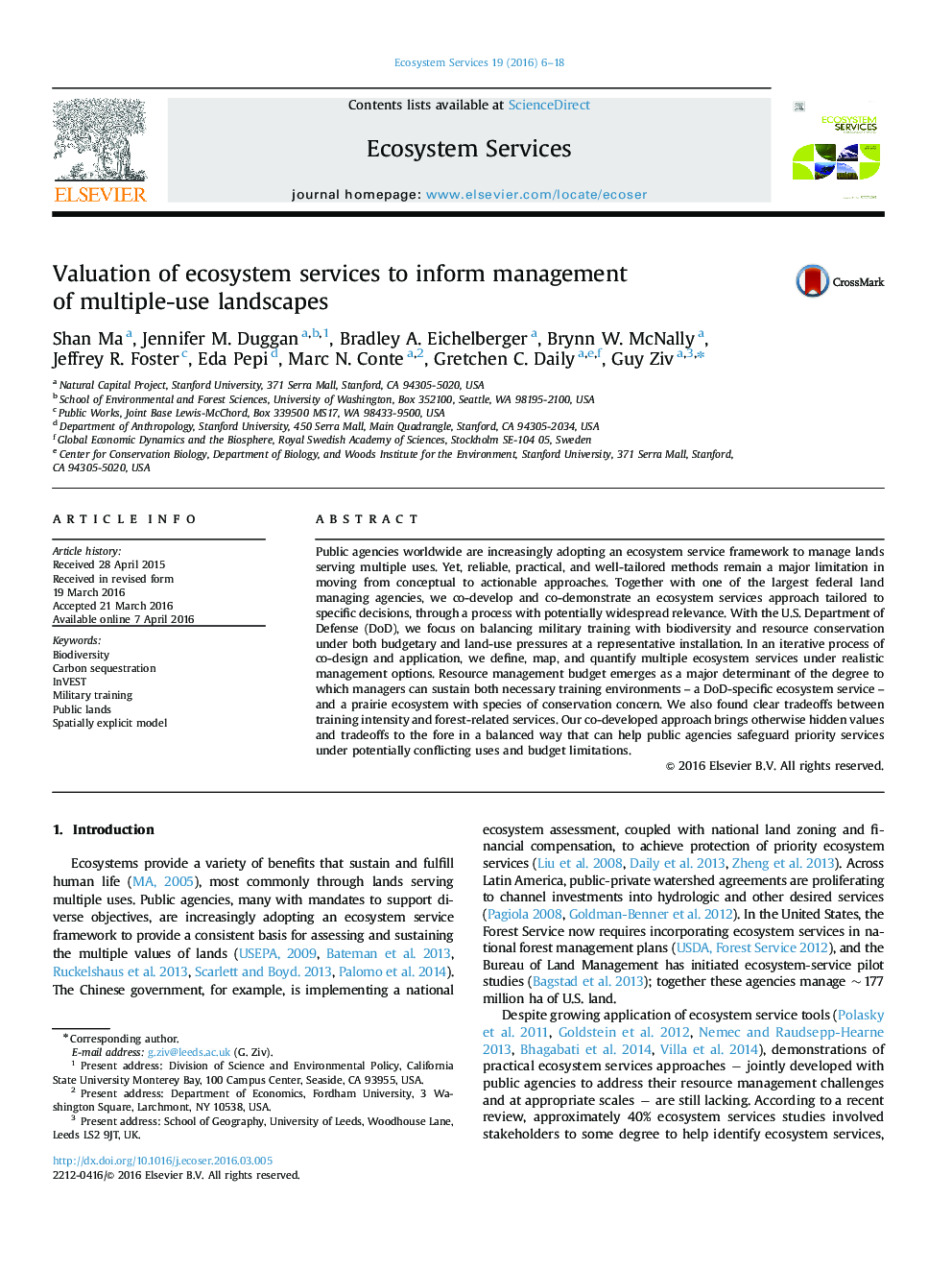 Valuation of ecosystem services to inform management of multiple-use landscapes
