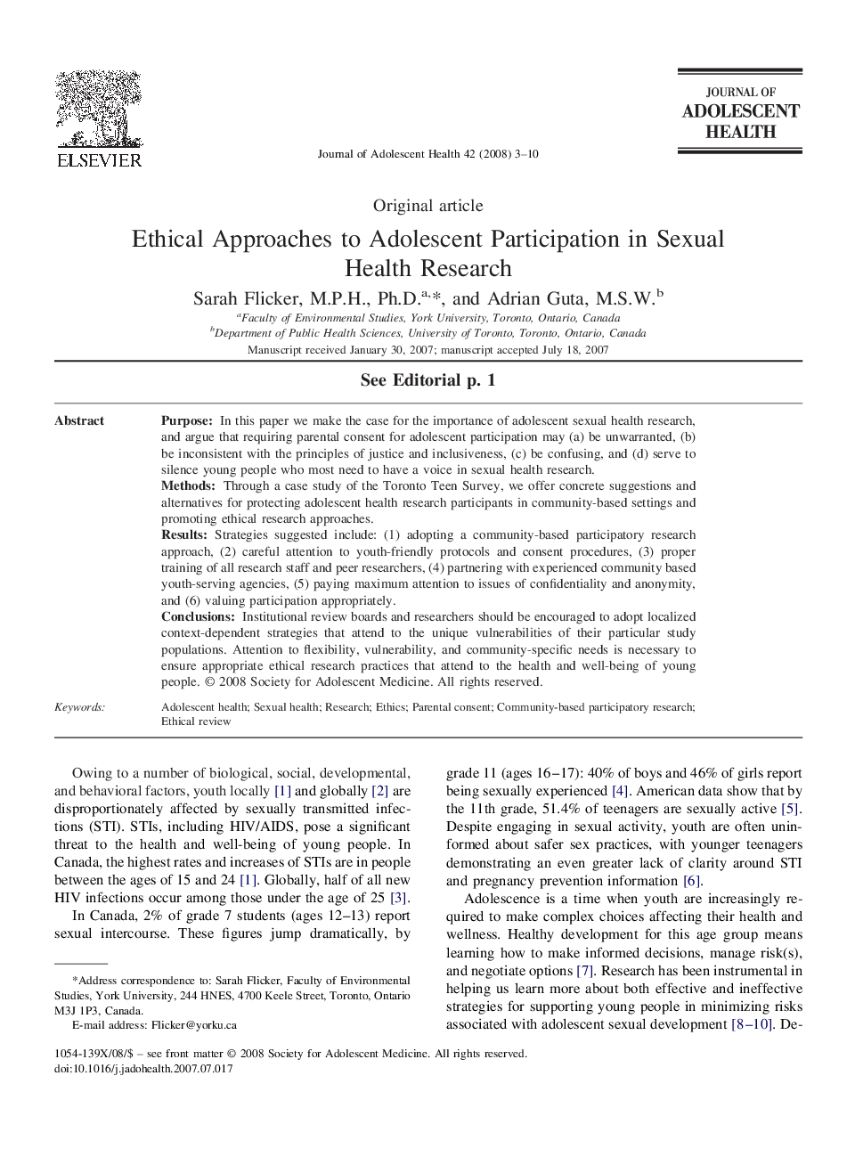 Ethical Approaches to Adolescent Participation in Sexual Health Research