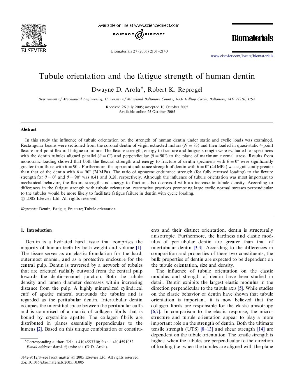 Tubule orientation and the fatigue strength of human dentin