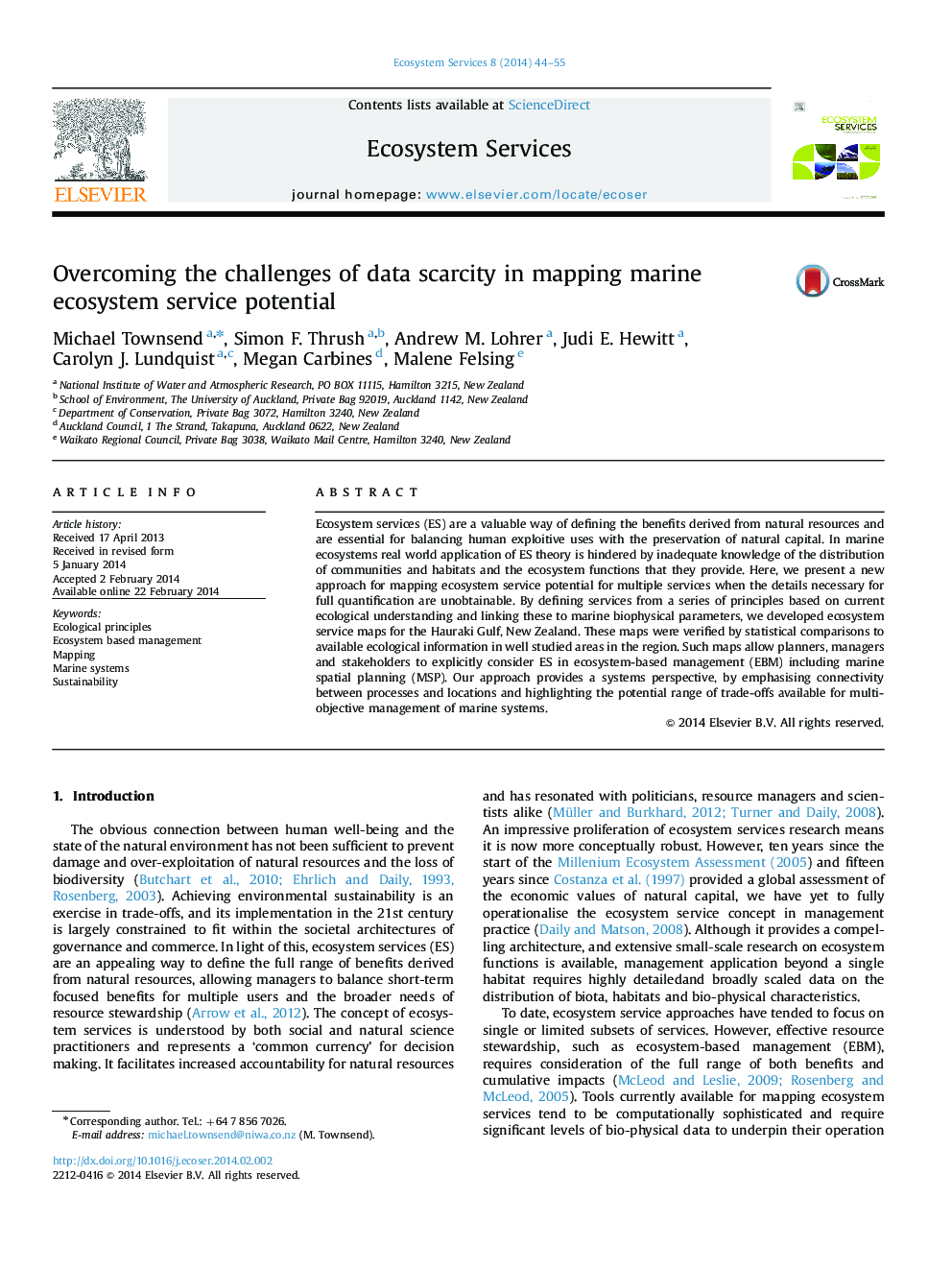 Overcoming the challenges of data scarcity in mapping marine ecosystem service potential