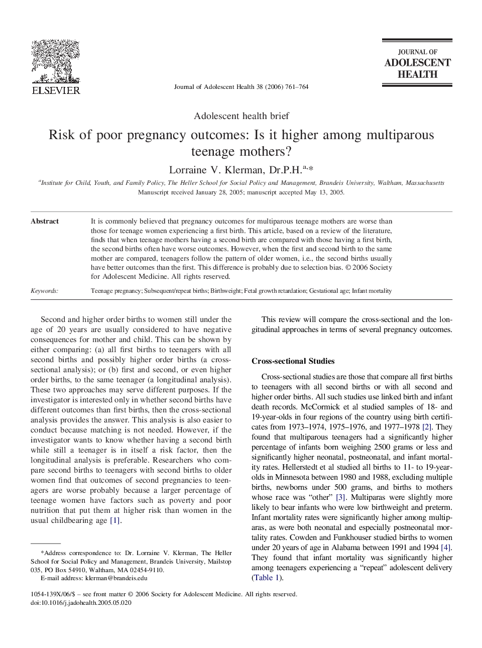 Risk of poor pregnancy outcomes: Is it higher among multiparous teenage mothers?