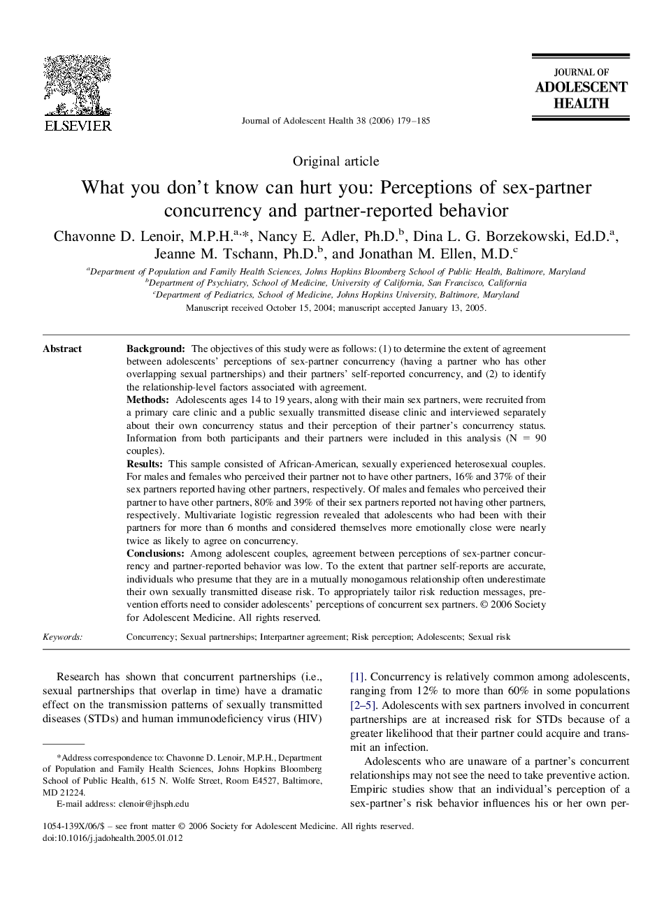 What you don’t know can hurt you: Perceptions of sex-partner concurrency and partner-reported behavior