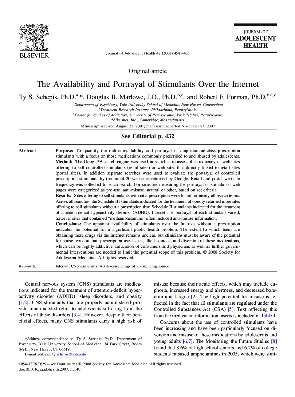 The Availability and Portrayal of Stimulants Over the Internet