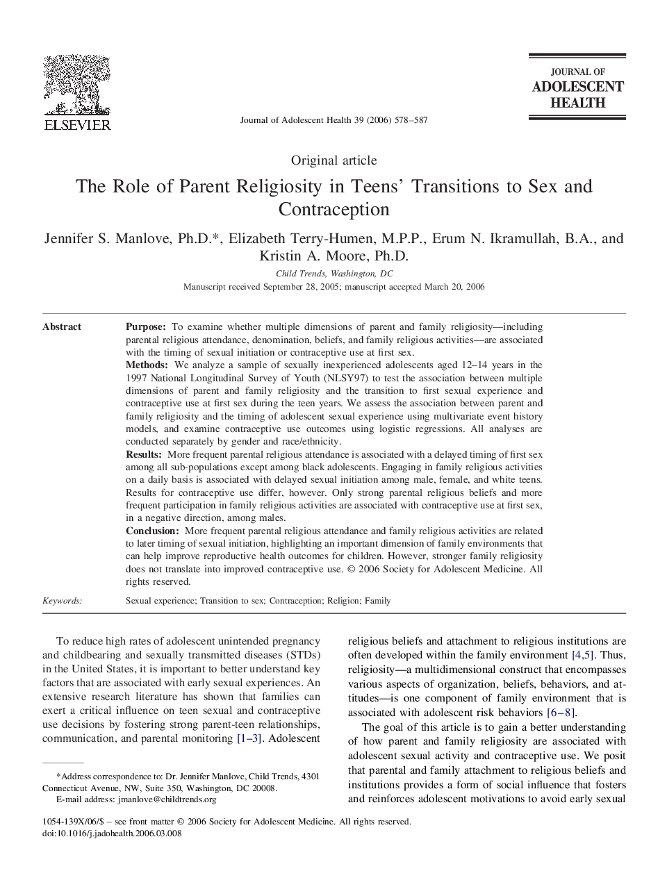 The Role of Parent Religiosity in Teens’ Transitions to Sex and Contraception