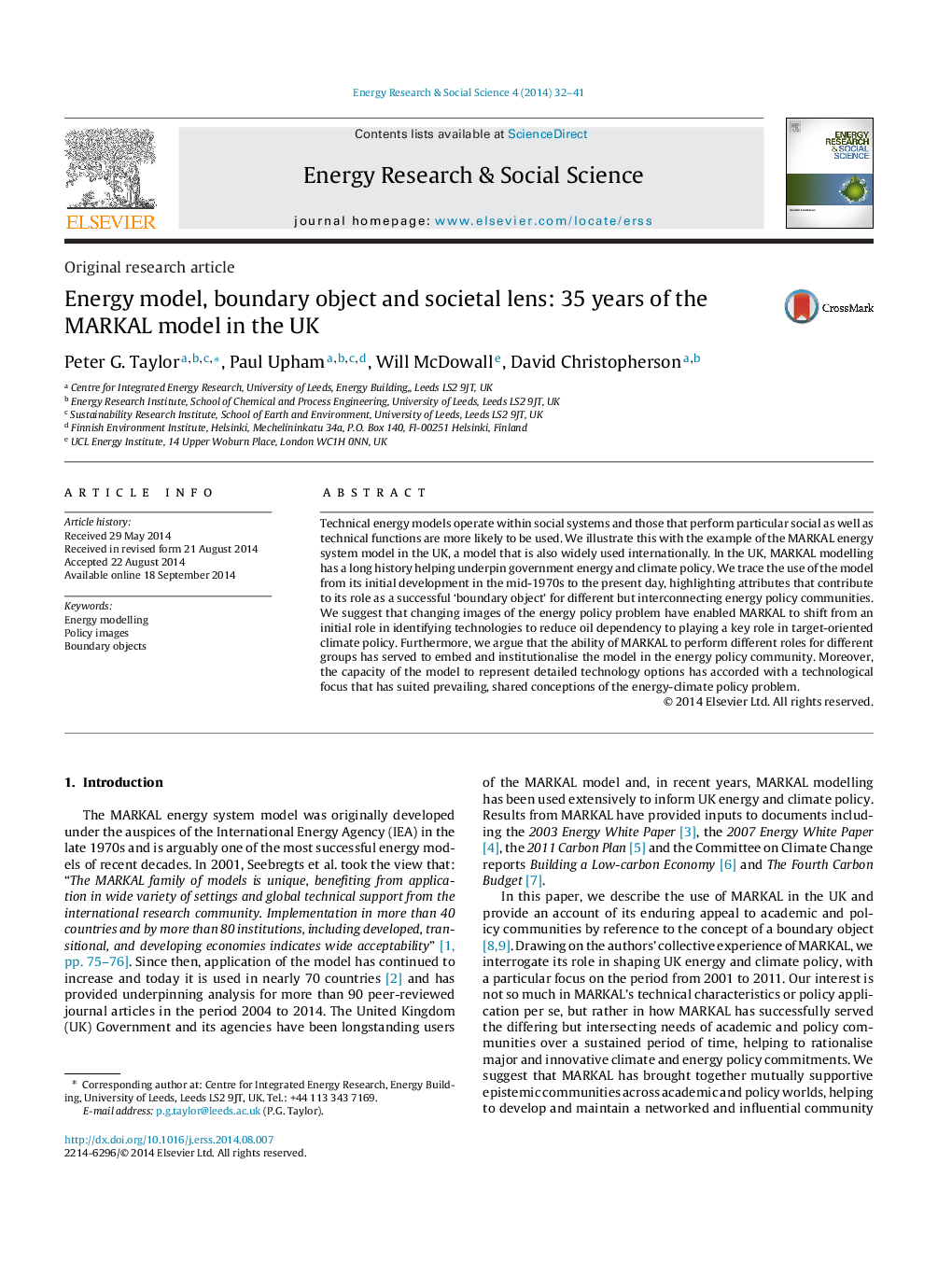 مدل انرژی، شی های مرزی و لنز اجتماعی: 35 سال مدل MARKAL در انگلستان