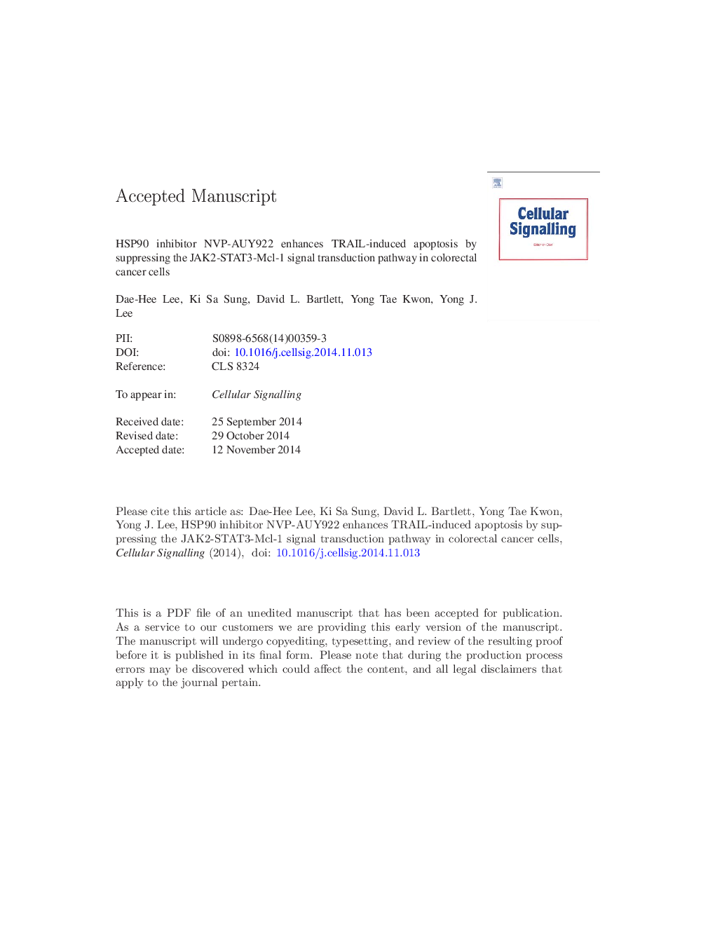 HSP90 inhibitor NVP-AUY922 enhances TRAIL-induced apoptosis by suppressing the JAK2-STAT3-Mcl-1 signal transduction pathway in colorectal cancer cells