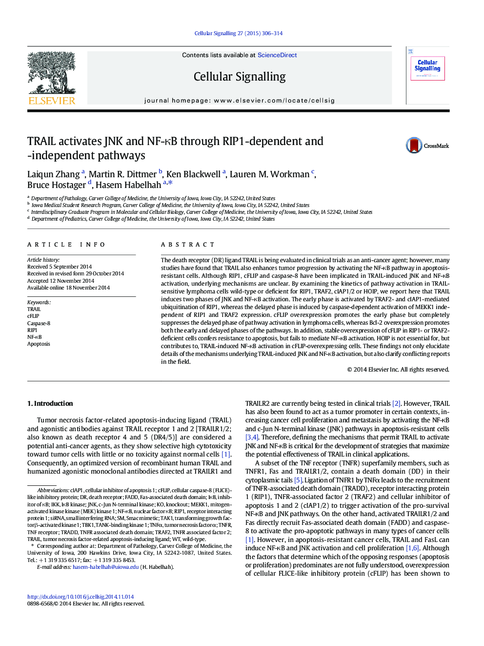 TRAIL activates JNK and NF-ÎºB through RIP1-dependent and -independent pathways