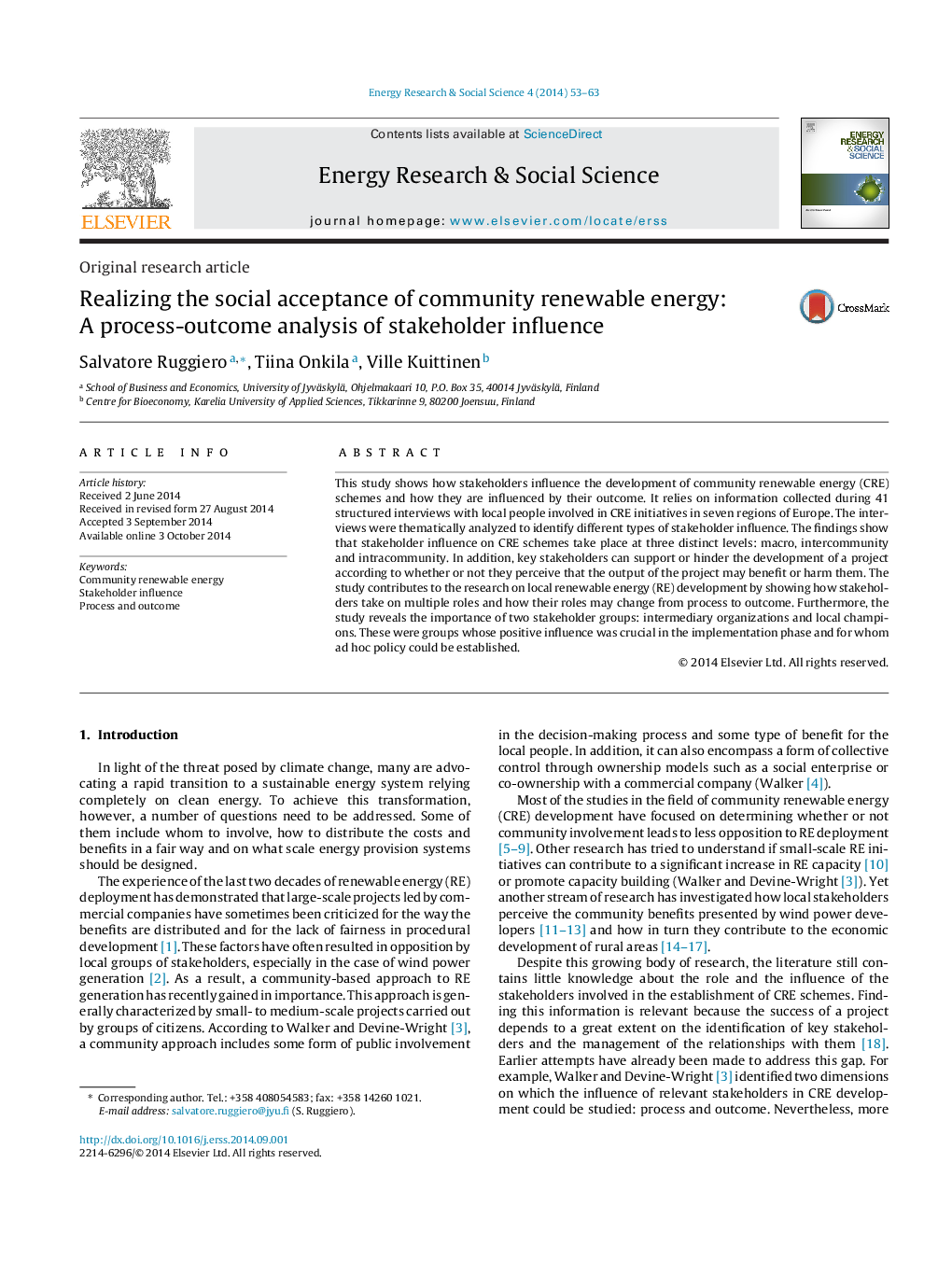 تحقق پذیری اجتماعی از انرژی تجدید پذیر جامعه: تجزیه و تحلیل فرایند نتیجه نفوذ ذینفعان