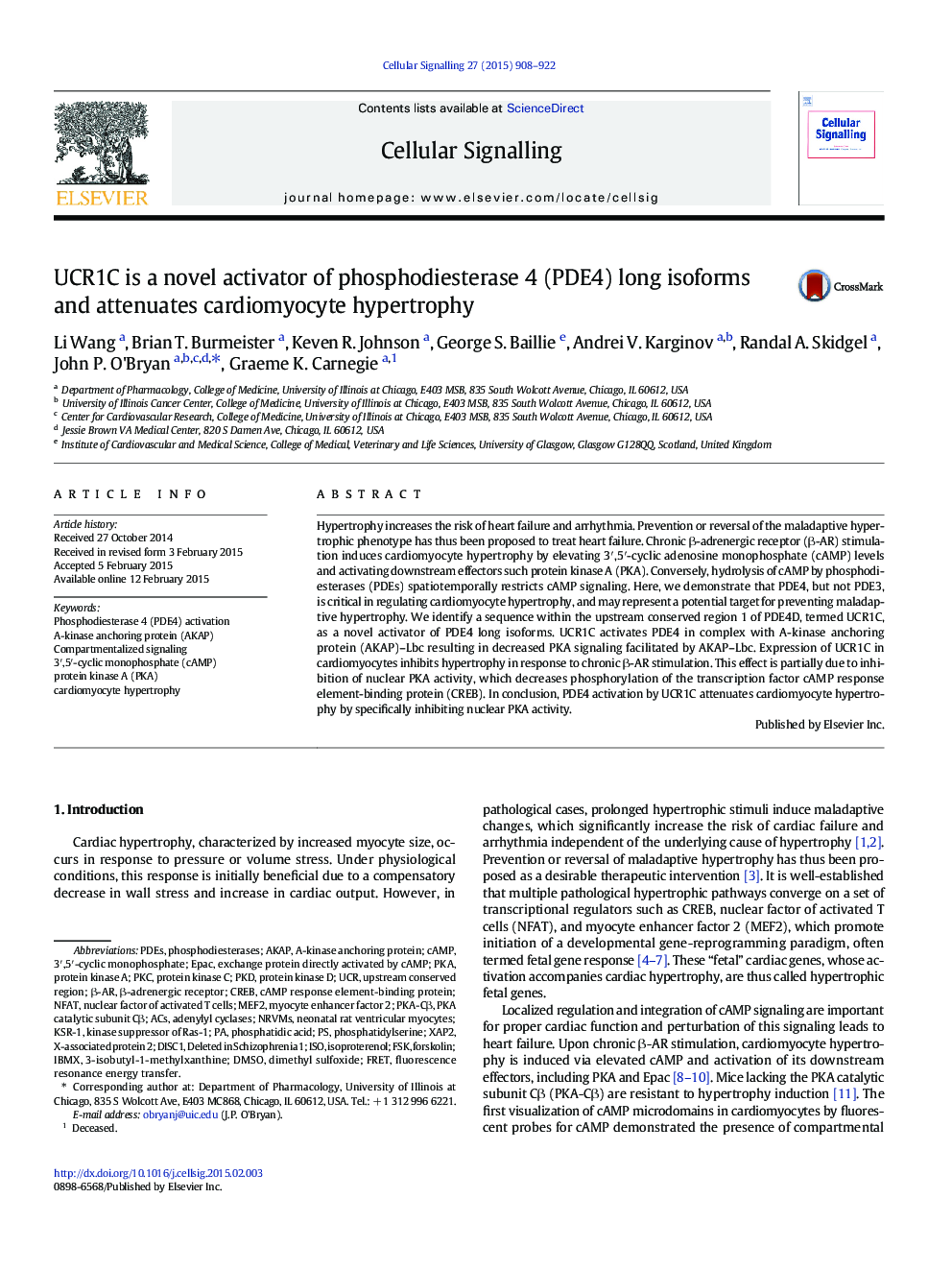 UCR1C is a novel activator of phosphodiesterase 4 (PDE4) long isoforms and attenuates cardiomyocyte hypertrophy