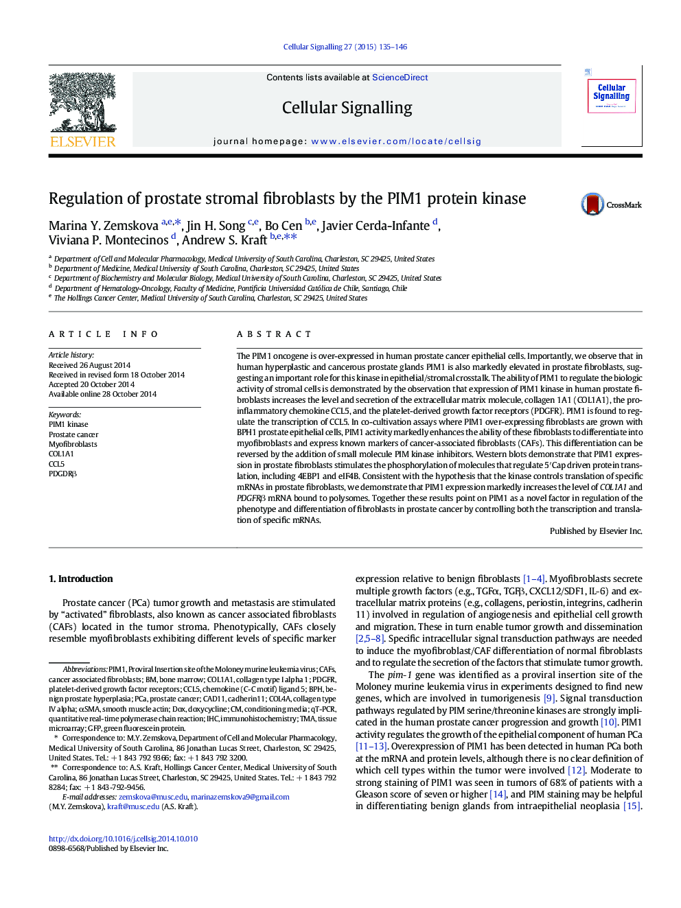 Regulation of prostate stromal fibroblasts by the PIM1 protein kinase