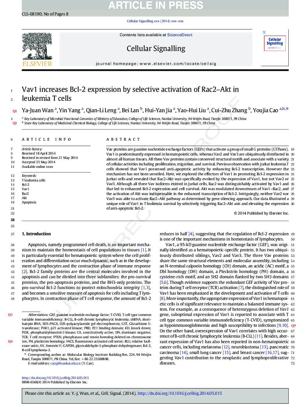 Vav1 increases Bcl-2 expression by selective activation of Rac2-Akt in leukemia T cells