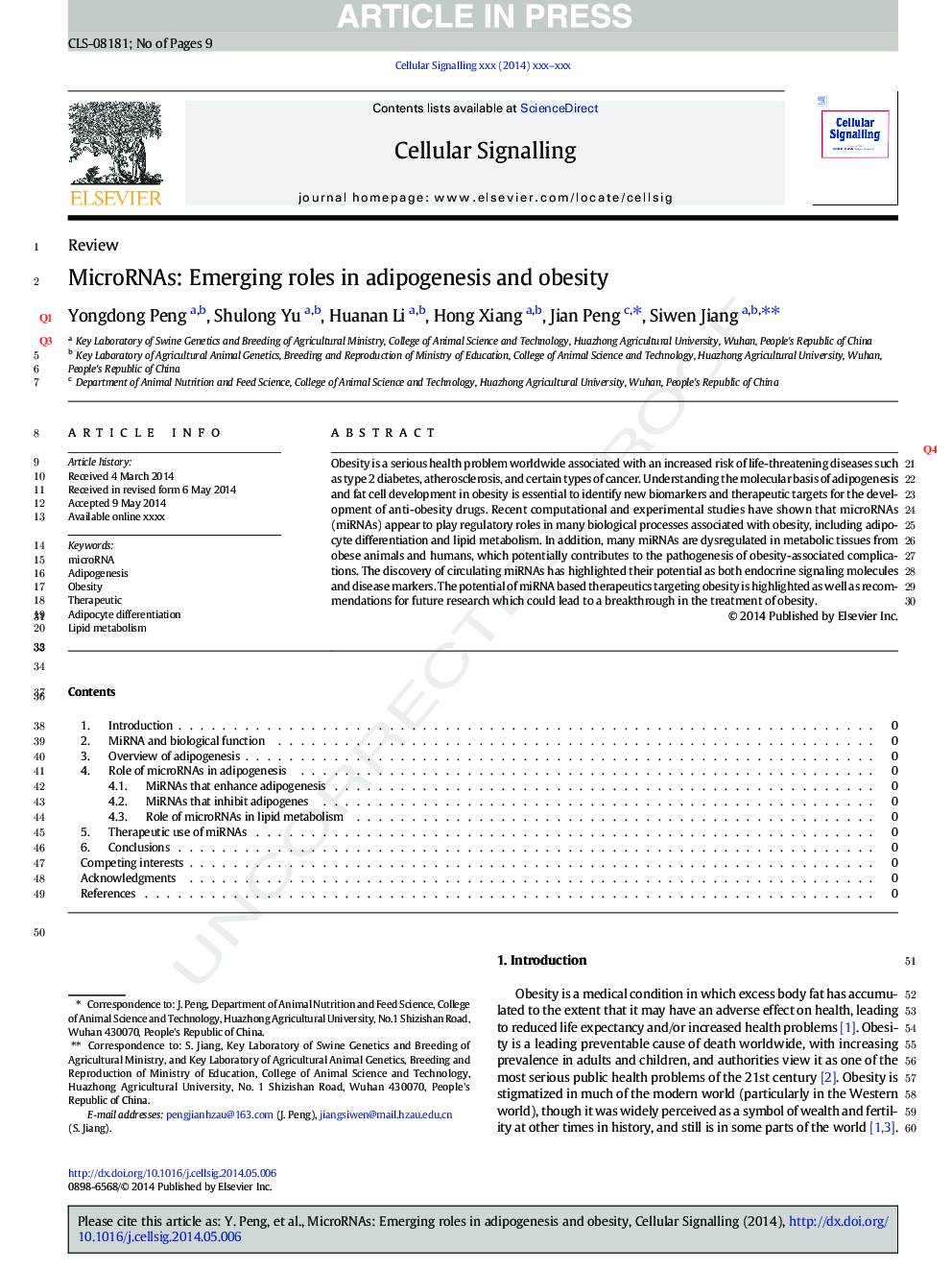 MicroRNAs: Emerging roles in adipogenesis and obesity