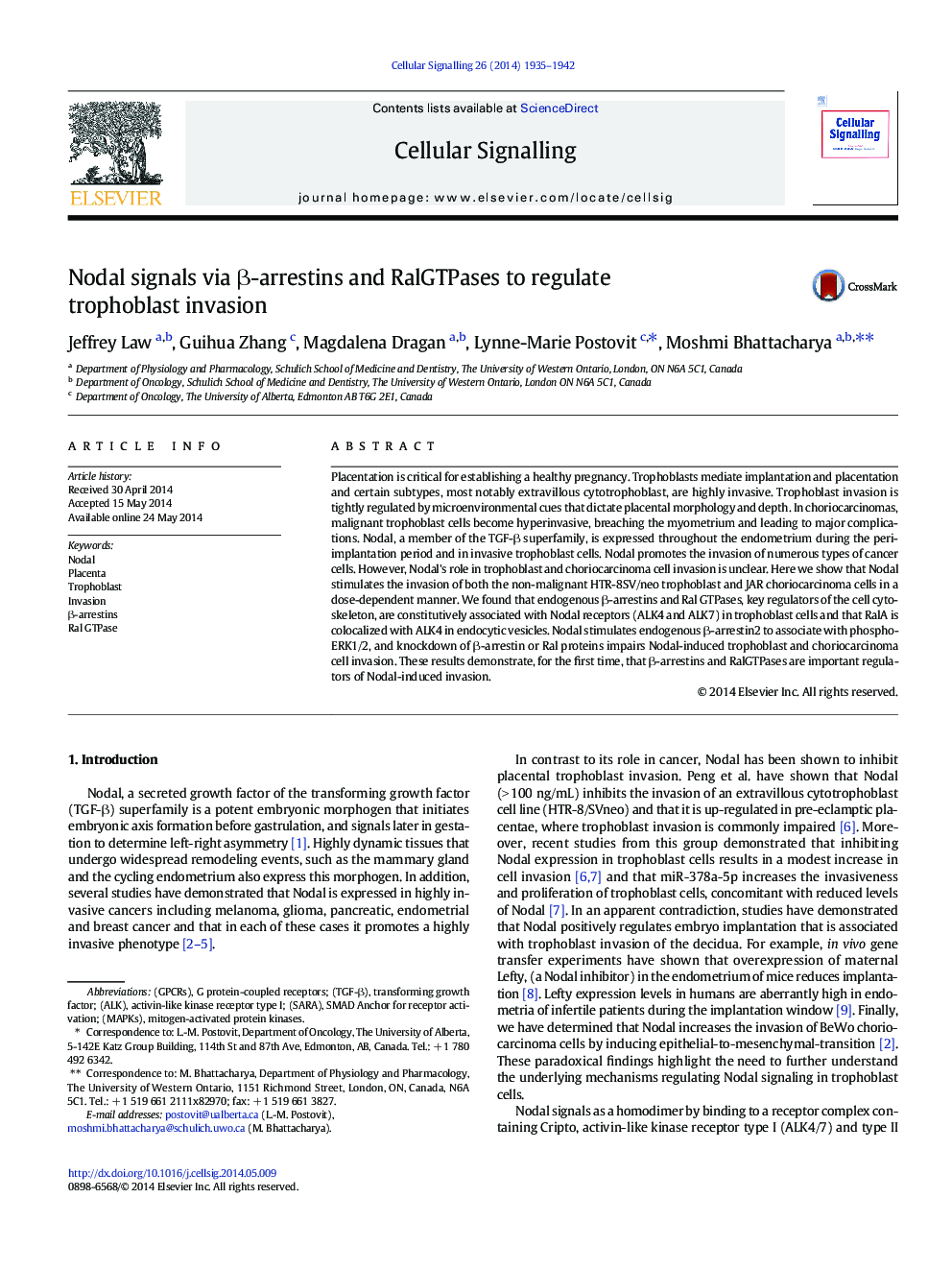 Nodal signals via Î²-arrestins and RalGTPases to regulate trophoblast invasion