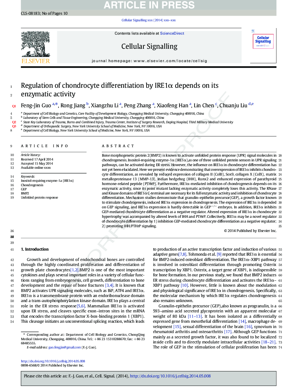 Regulation of chondrocyte differentiation by IRE1Î± depends on its enzymatic activity