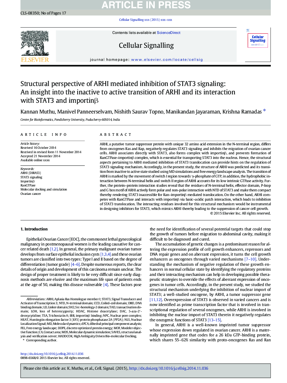 Structural perspective of ARHI mediated inhibition of STAT3 signaling: An insight into the inactive to active transition of ARHI and its interaction with STAT3 and importinÎ²