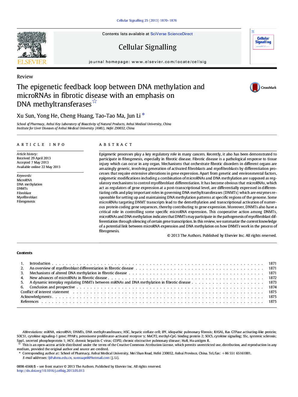 The epigenetic feedback loop between DNA methylation and microRNAs in fibrotic disease with an emphasis on DNA methyltransferases