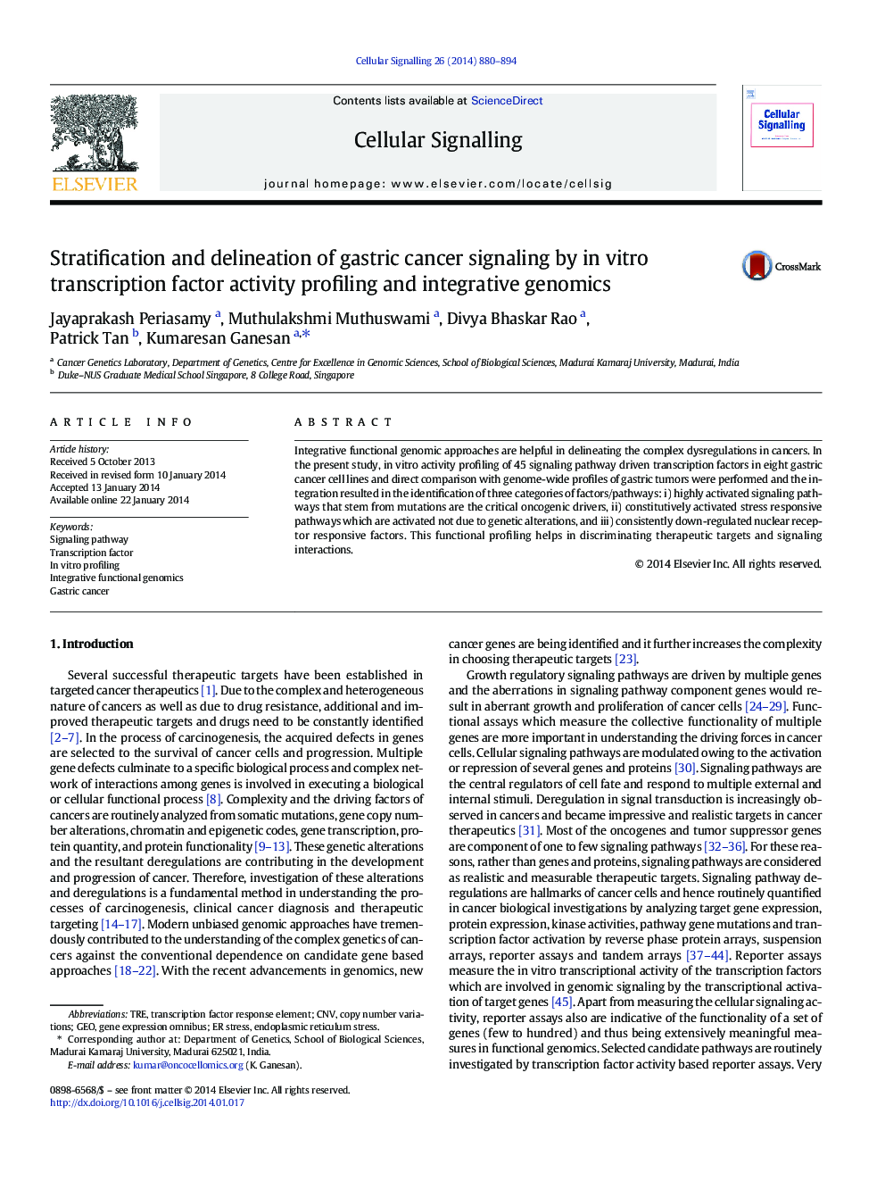 Stratification and delineation of gastric cancer signaling by in vitro transcription factor activity profiling and integrative genomics