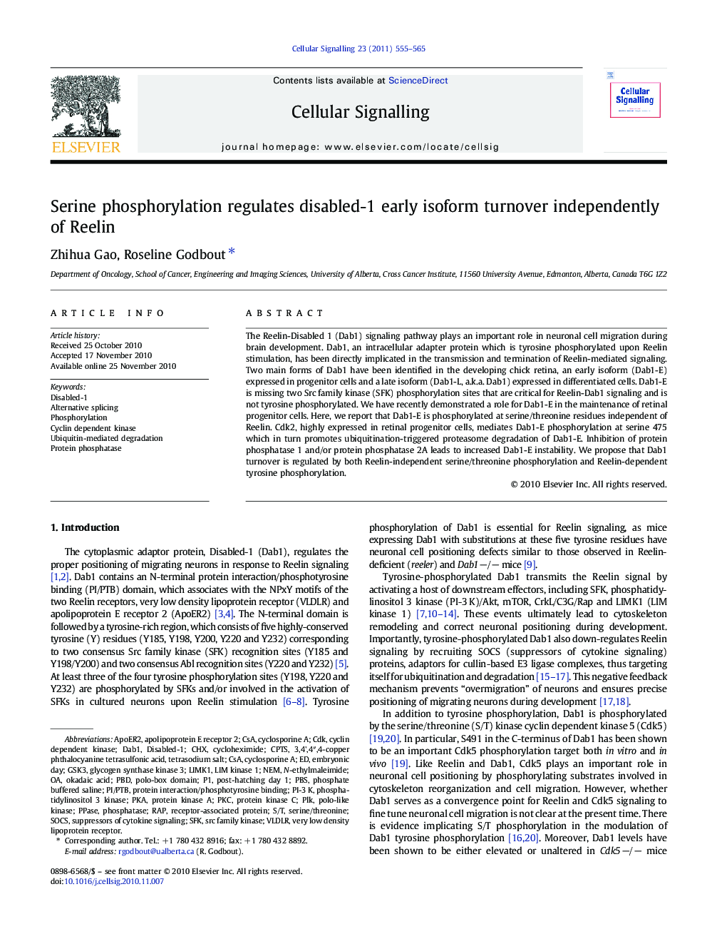 عکس صفحه اول مقاله: Serine phosphorylation regulates disabled-1 early isoform turnover independently of Reelin Serine phosphorylation regulates disabled-1 early isoform turnover independently of Reelin
