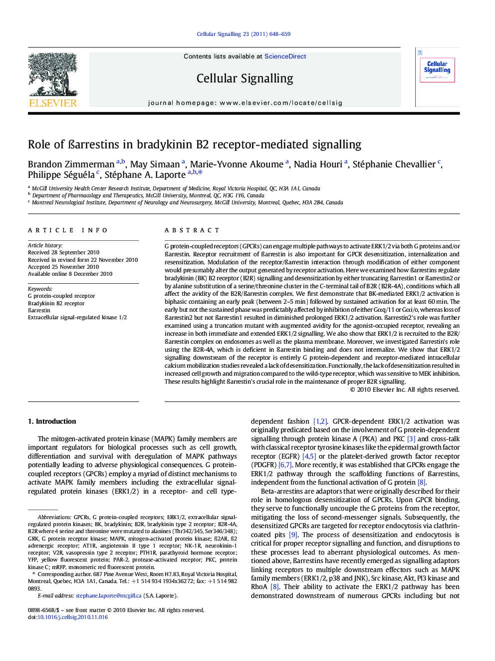 Role of Ãarrestins in bradykinin B2 receptor-mediated signalling