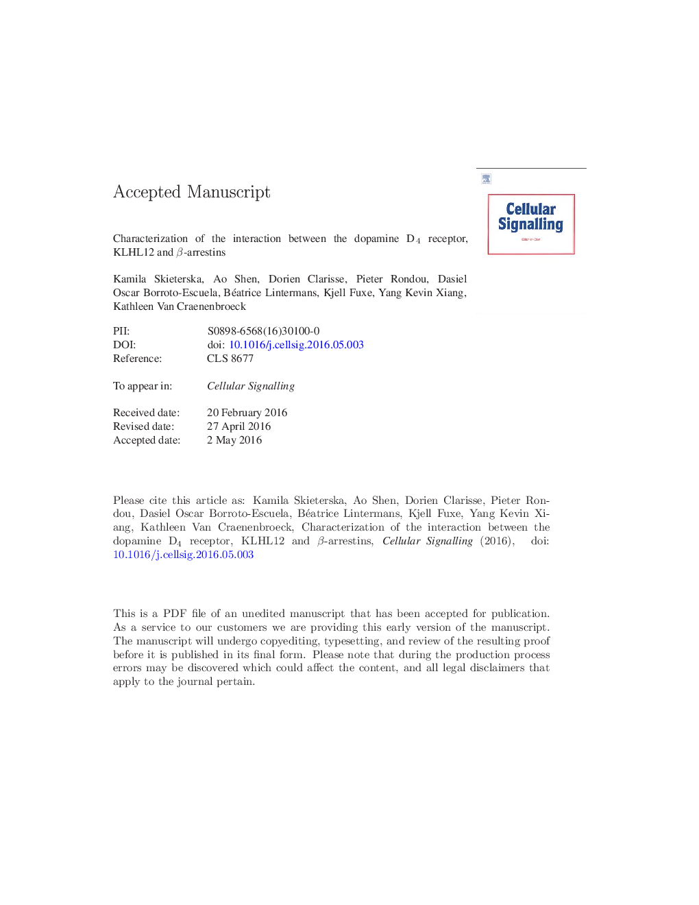 Characterization of the interaction between the dopamine D4 receptor, KLHL12 and Î²-arrestins