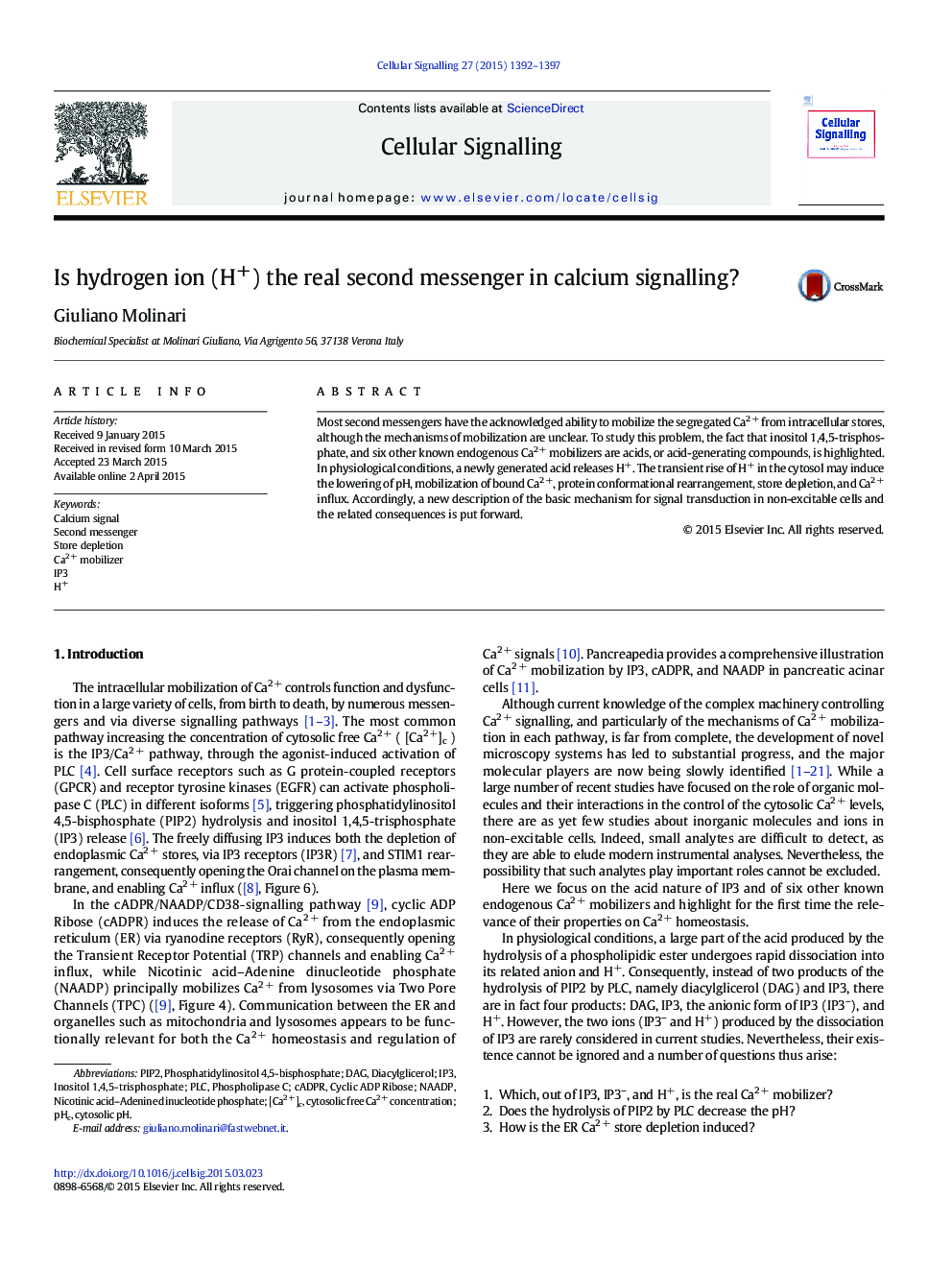 Is hydrogen ion (H+) the real second messenger in calcium signalling?