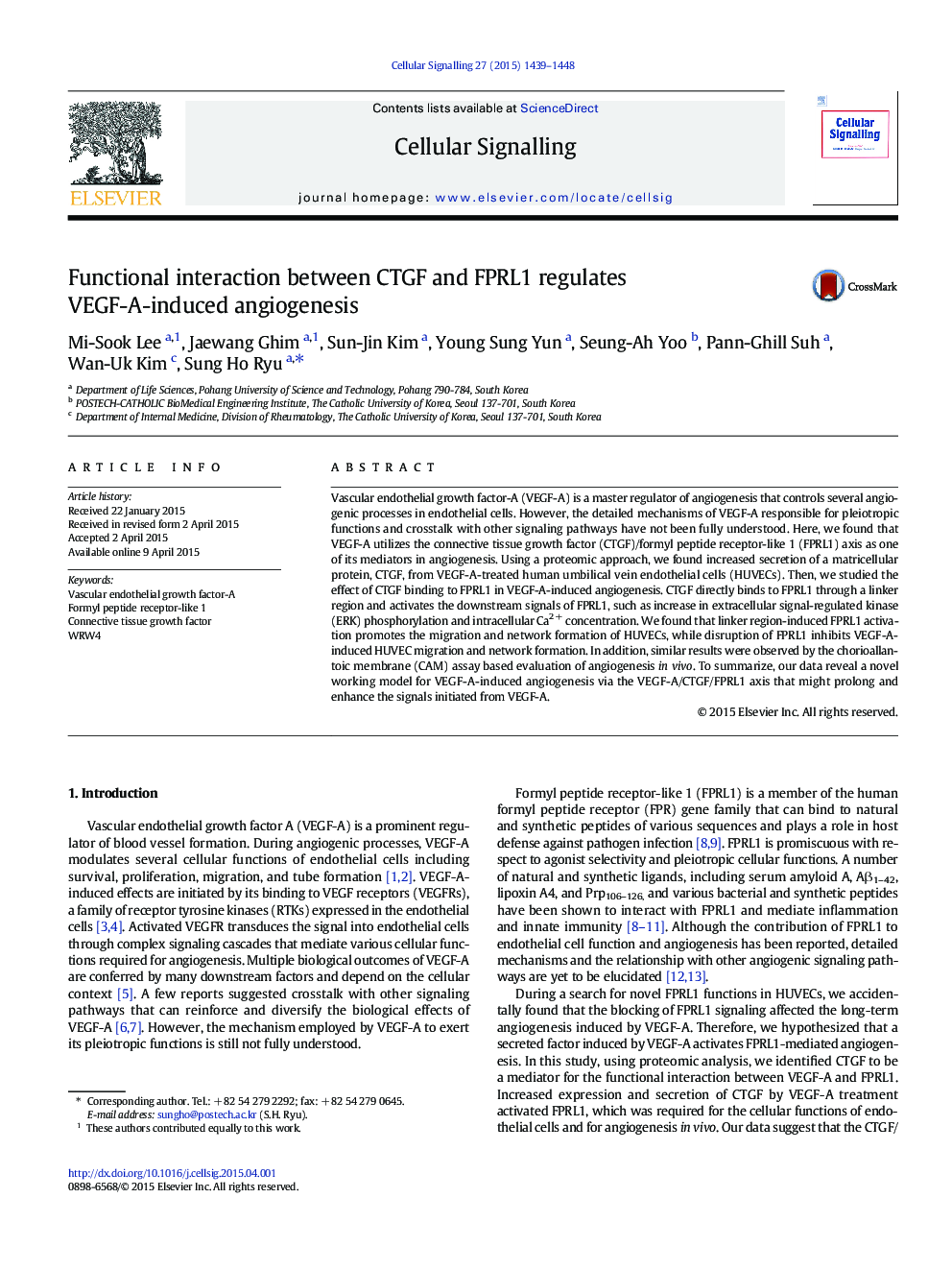 Functional interaction between CTGF and FPRL1 regulates VEGF-A-induced angiogenesis