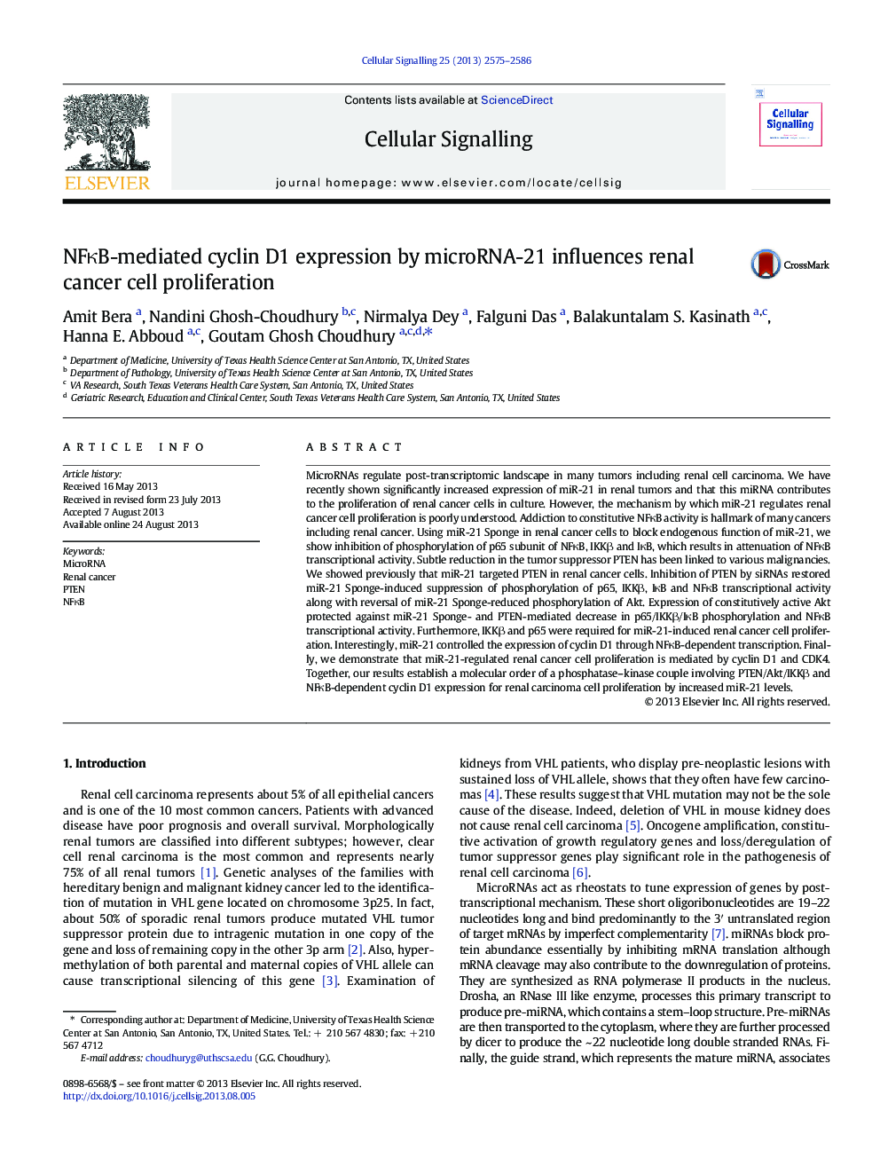 NFÎºB-mediated cyclin D1 expression by microRNA-21 influences renal cancer cell proliferation