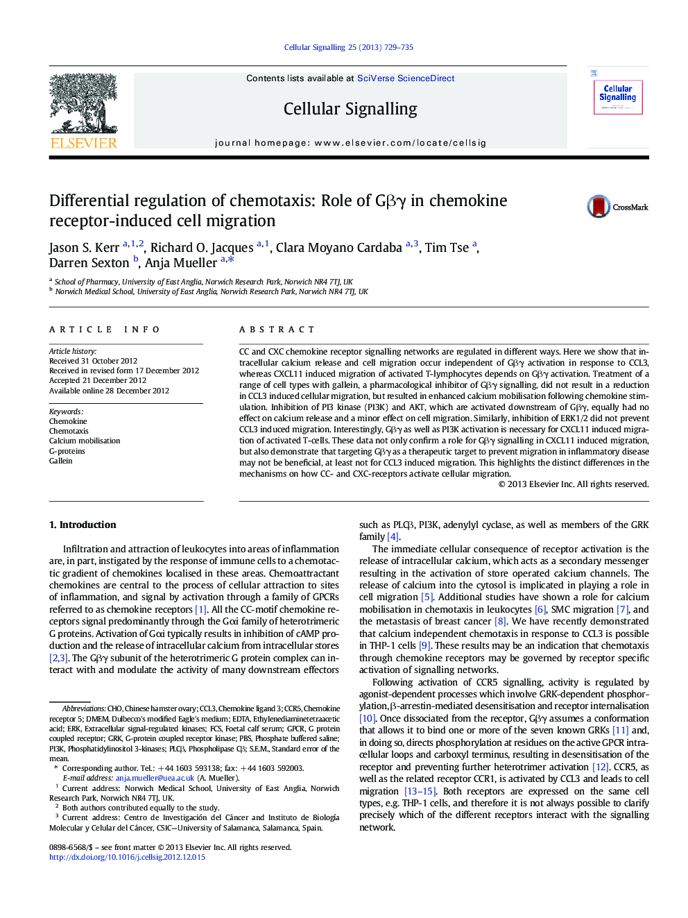 Differential regulation of chemotaxis: Role of GÎ²Î³ in chemokine receptor-induced cell migration