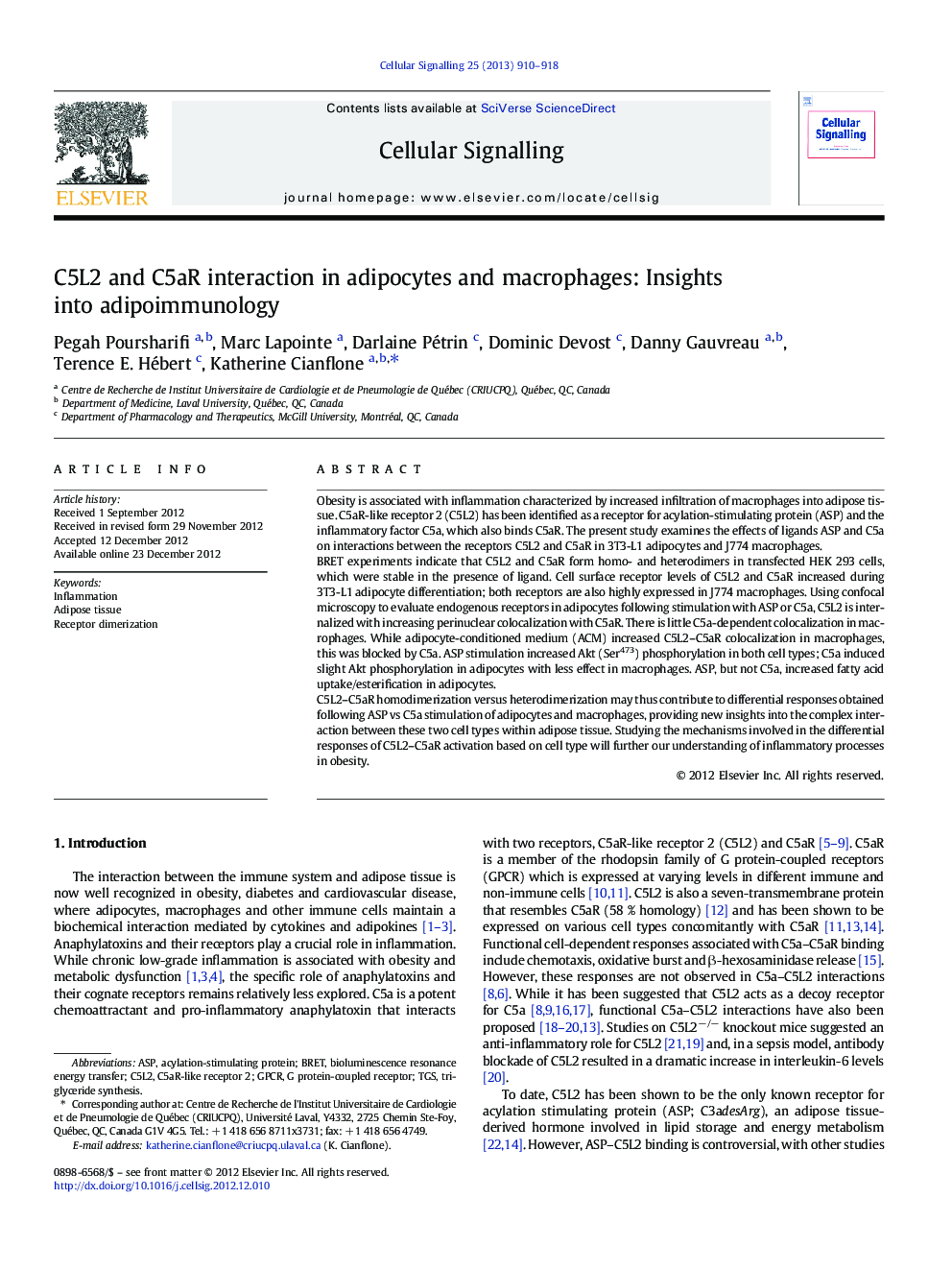 C5L2 and C5aR interaction in adipocytes and macrophages: Insights into adipoimmunology