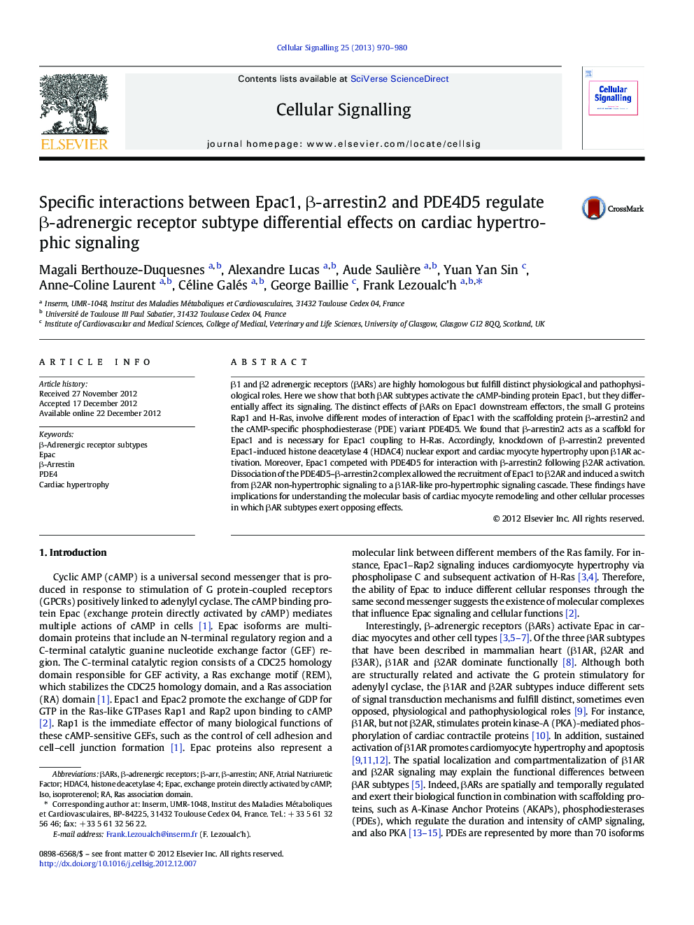 Specific interactions between Epac1, Î²-arrestin2 and PDE4D5 regulate Î²-adrenergic receptor subtype differential effects on cardiac hypertrophic signaling