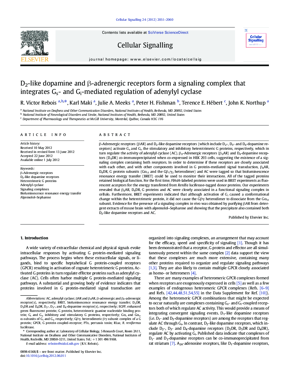 D2-like dopamine and Î²-adrenergic receptors form a signaling complex that integrates Gs- and Gi-mediated regulation of adenylyl cyclase