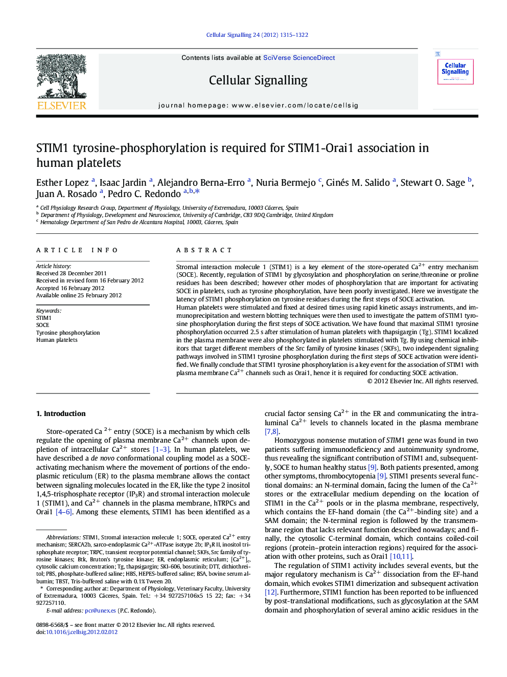 STIM1 tyrosine-phosphorylation is required for STIM1-Orai1 association in human platelets