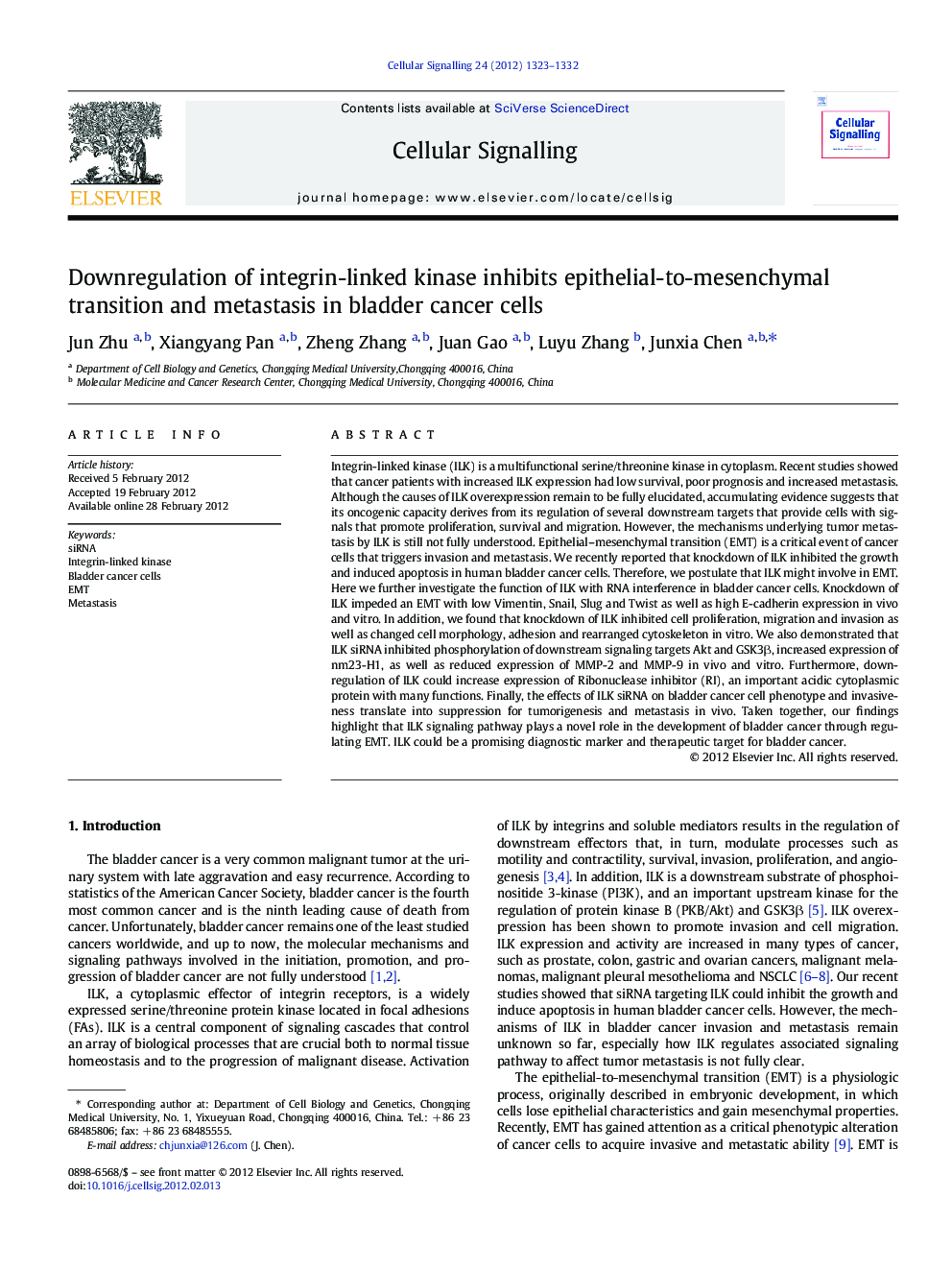 Downregulation of integrin-linked kinase inhibits epithelial-to-mesenchymal transition and metastasis in bladder cancer cells