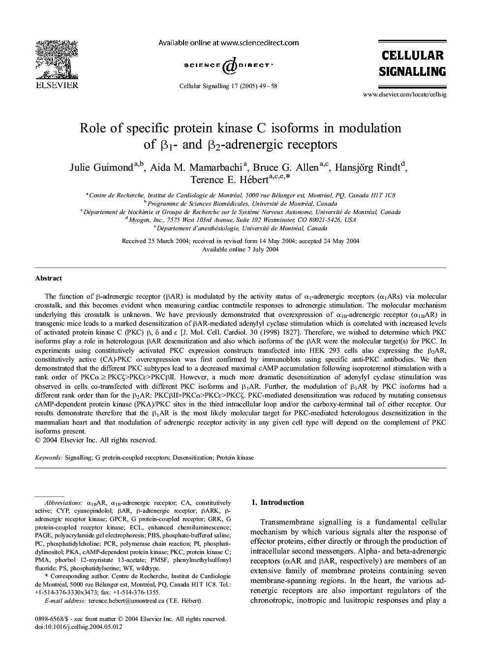 Role of specific protein kinase C isoforms in modulation of Î²1- and Î²2-adrenergic receptors