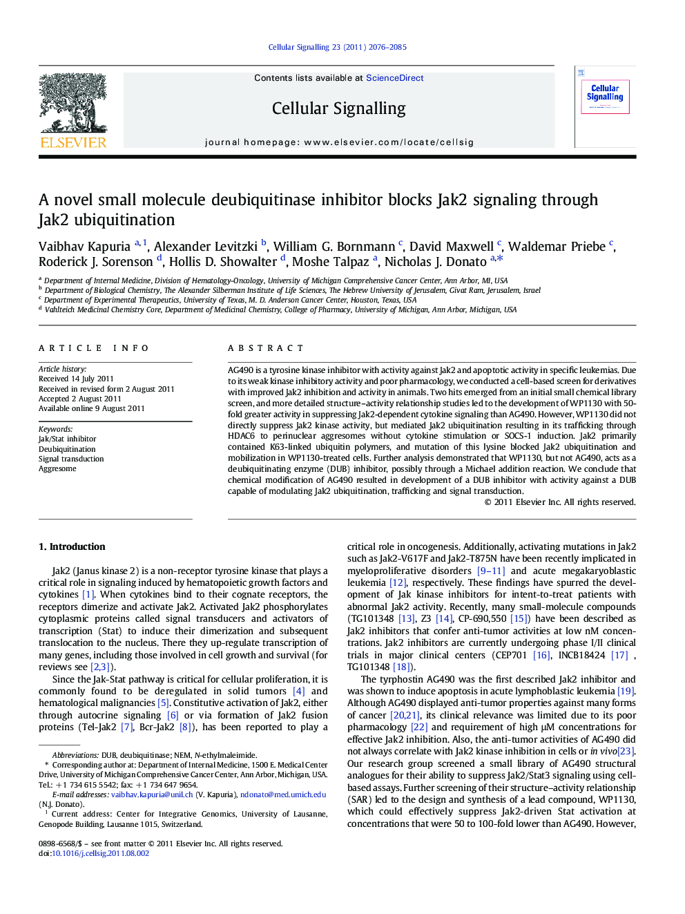 A novel small molecule deubiquitinase inhibitor blocks Jak2 signaling through Jak2 ubiquitination